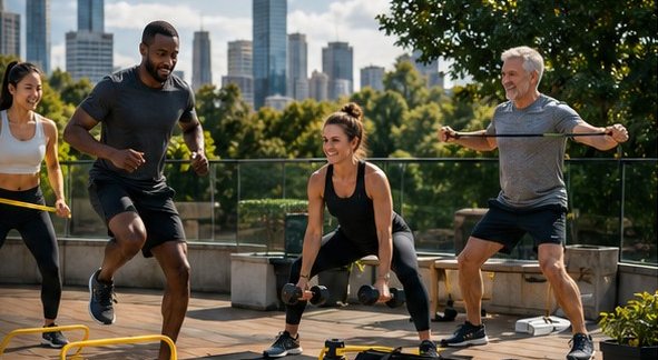 People of all ages training together outdoors